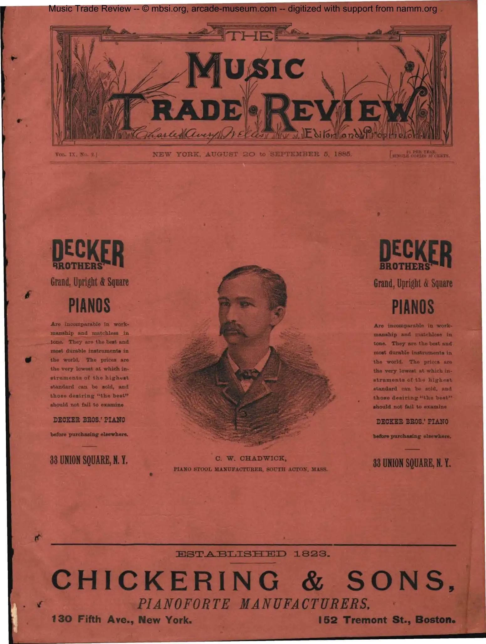Music Trade Review cover from 1885: The Welles era