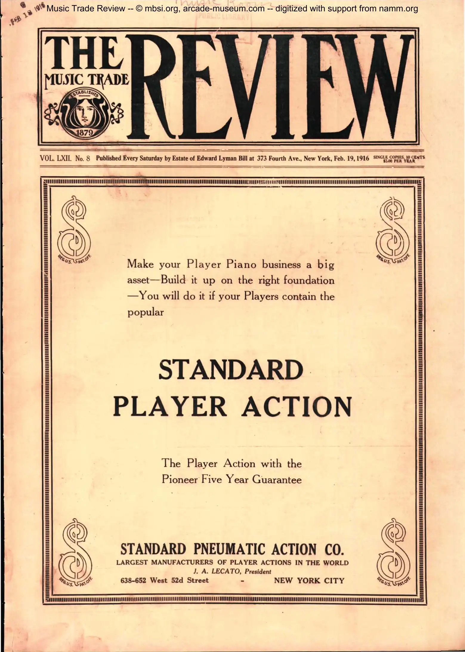 Music Trade Review cover from 1916: The player-piano market