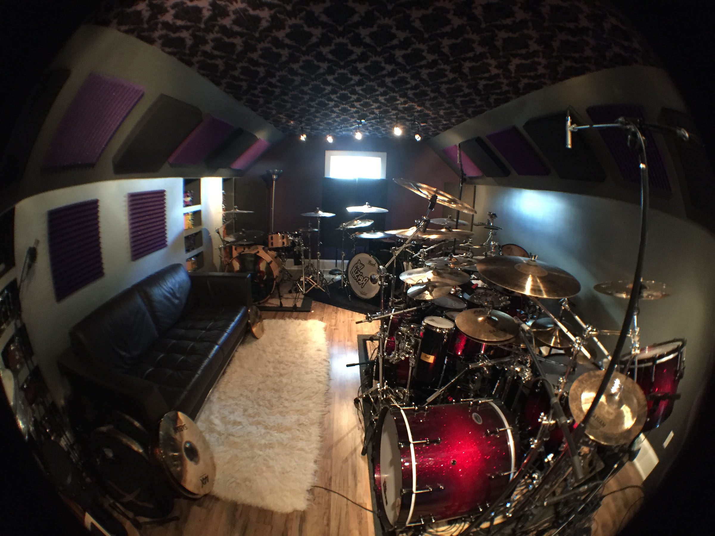 The drum room/studio of Ray Luzier, outfitted with Auralex® acoustical treatment