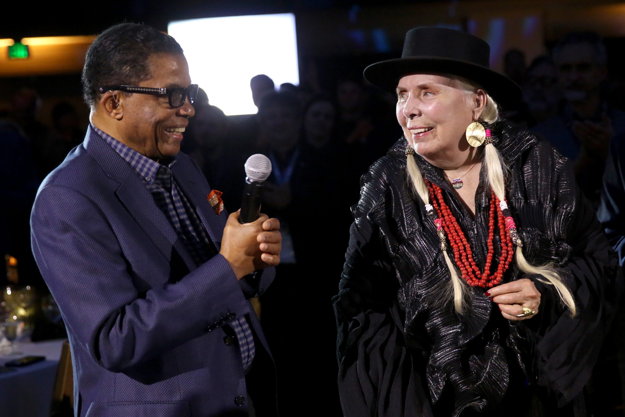 Herbie Hancock (L) and Joni Mitchell (C) at The 35th Annual NAMM TEC Awards on January 18, 2020 in Anaheim, California. (Photo by Jesse Grant/Getty Images for NAMM)