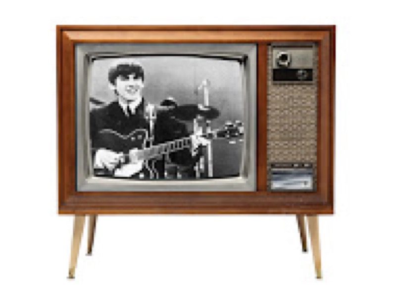 George Harrison playing his Gretsch Country Gentleman guitar on "The Ed Sullivan Show" in 1964.