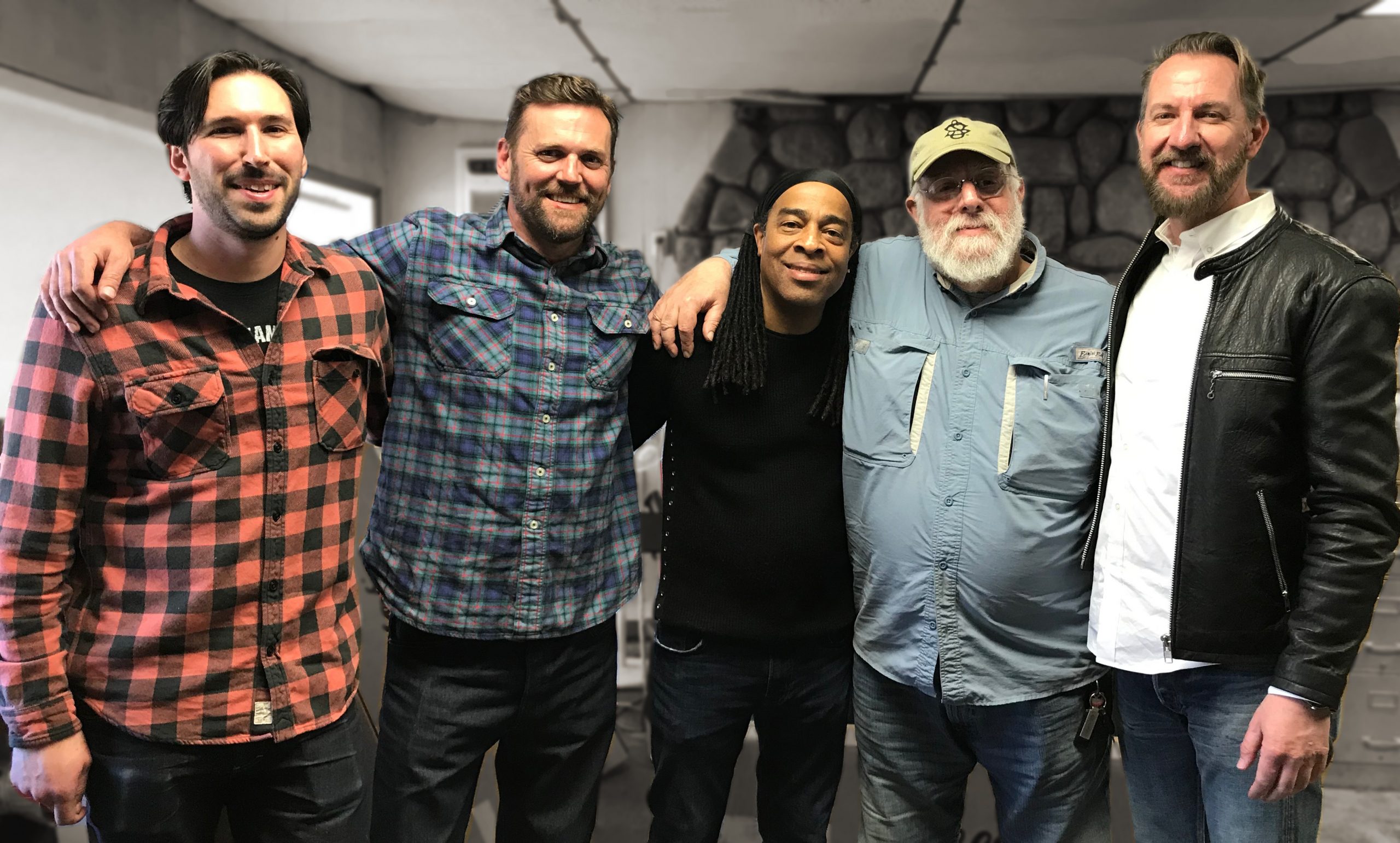 John Stippell, Taylor McLam, Spector Artist Doug Wimbish, Stuart Spector, and Corey Witt