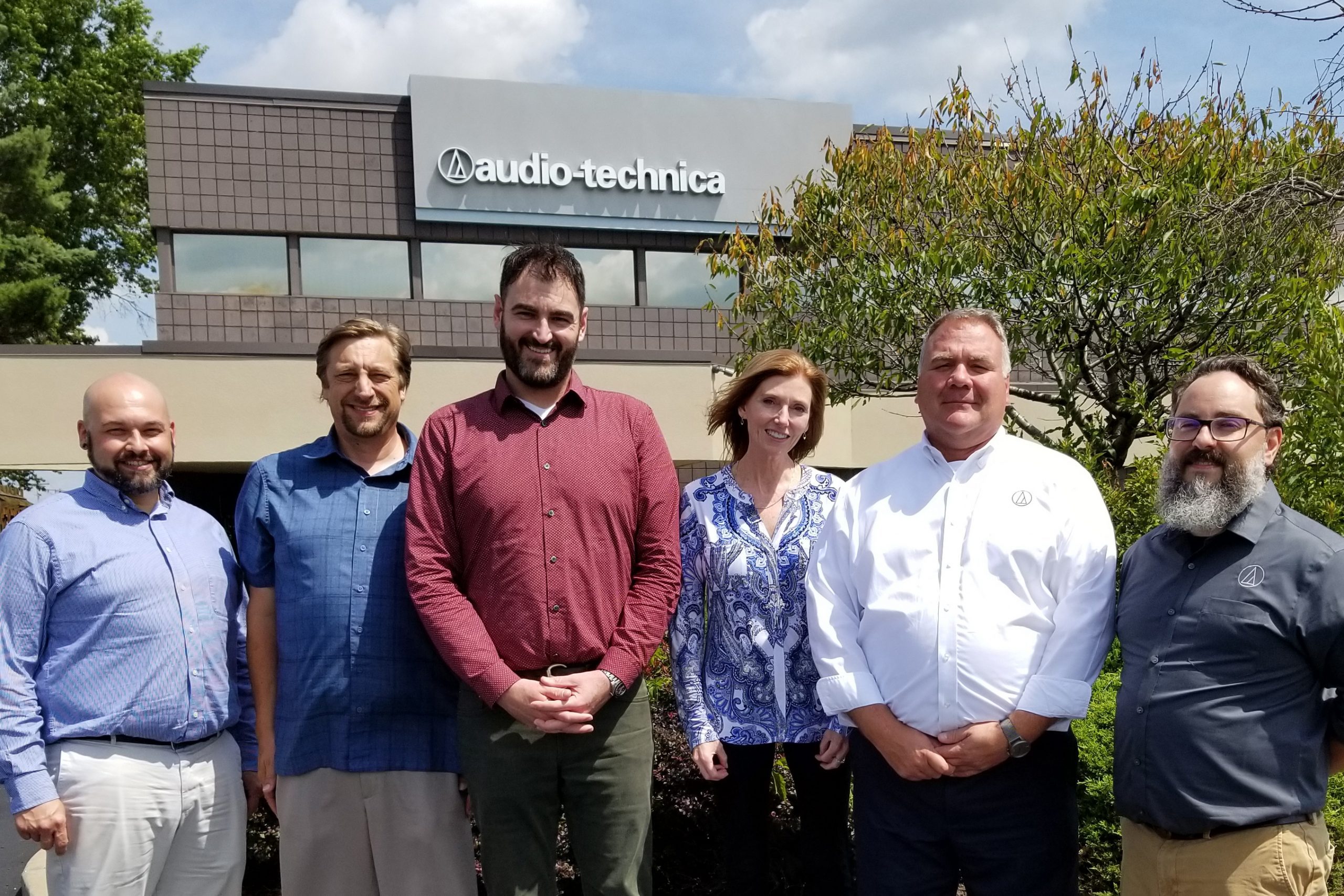 Greg Shade (Audio-Technica U.S. Midwest Territory Manager, Professional Markets); Midwest AV personnel Jim VanDettum, Matthew Cook and Barbara Sjodin; and Audio-Technica’s Reid Peterson (Audio-Technica U.S. Director of Sales, Professional Markets) and Dan Pelletier (Audio-Technica U.S. Applications Engineer, Professional Markets).