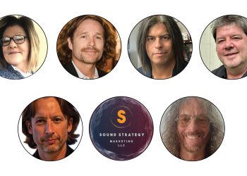 Top row, from left: Trish Moss, Rick van Heel, Phil Salazar and Heath Bathgate. Bottom row, from left: Matt Frampton, Sound Strategy Marketing, and Doug Schoenbeck. All are New Territory Sales Representatives.