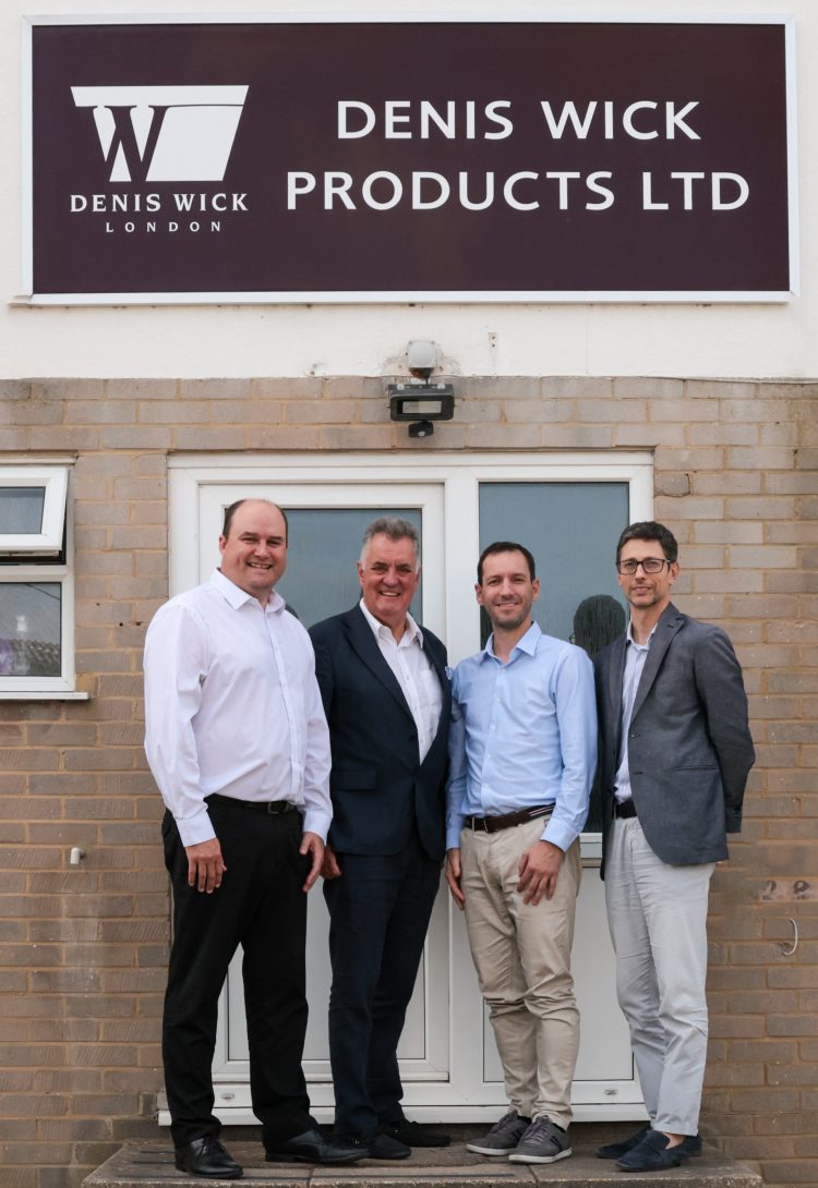 Steven Greenall (CEO, Denis Wick Products) / Stephen Wick (Retiring Board Chair, Denis Wick Products) / Francesco Passera (CEO, Music Center SRL) / Matteo Valagussa (CFO, Music Center SRL) at Denis Wick Products factory in Poole, Dorset, UK (5th August 2025)