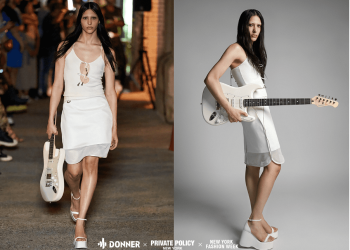Donner X Private Policy NYFW2023 show look with Donner DST-152 Electric Guitar (Photo credit: Guanyu Liu)