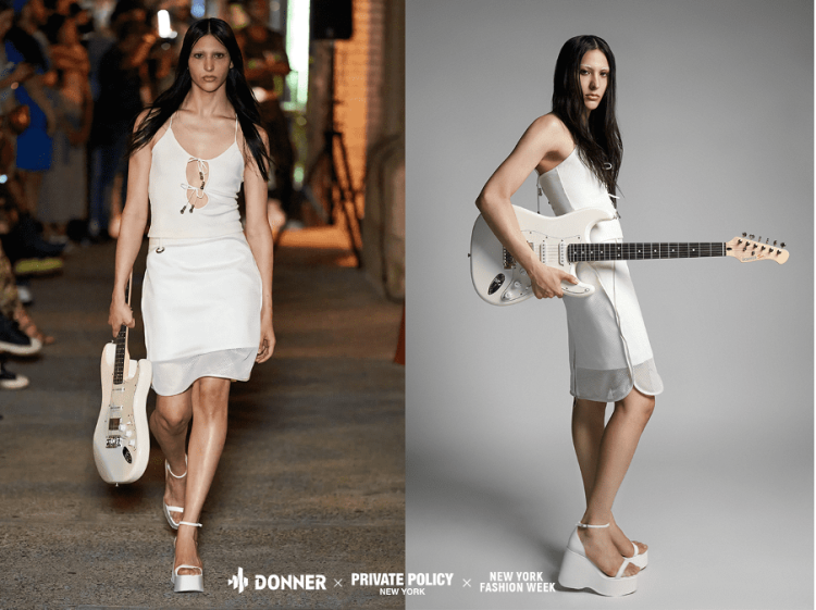 Donner X Private Policy NYFW2023 show look with Donner DST-152 Electric Guitar (Photo credit: Guanyu Liu)