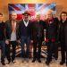 Nat Zilkha (Chairman, Gibson), Mark Agnesi (Director of Brand Experience, Gibson), Cesar Gueikian (President and CEO, Gibson, Jimmy Page, Sir Brian May, and Tony Iommi celebrate the opening of the Gibson Garage London on February 22, 2024. (Photo: Dave Hogan)