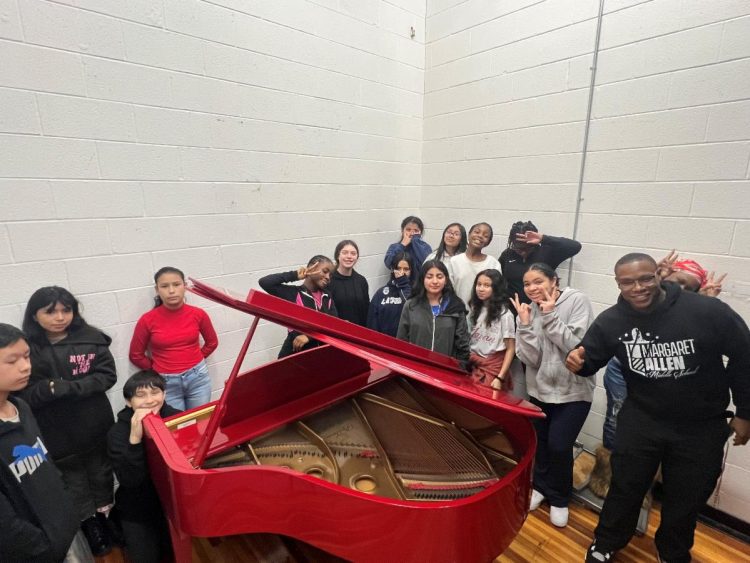 Students at Margaret Allen Middle School in Nashville, TN receive a piano from Gibson Gives