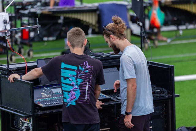 Griffin Law working with the audio team for Sacramento Mandarins