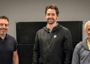 Pierre-Paul Gignac, Sales Support Specialist for Canada; Cameron. Wilkison Managing Director, d&b Canada and Francois Corbin, outgoing Managing Director, d&b Canada