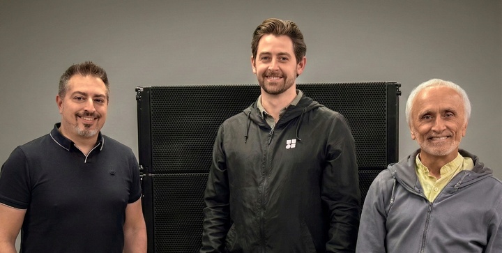 Pierre-Paul Gignac, Sales Support Specialist for Canada; Cameron. Wilkison Managing Director, d&b Canada and Francois Corbin, outgoing Managing Director, d&b Canada