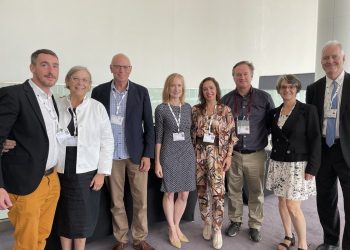 Michael Jousserand, Buffet Crampon and CAFIM; Mary Luehrsen, NAMM; Bob Taylor, Taylor Guitars; Heather Noonan, League of American Orchestras; Luisa Fiona Wilshire, Madinter Trade; Scott Paul, Taylor Guitars; Fanny Reyre-Menard, CSFI; and John Bennett, International Association of Violin and Bow Makers