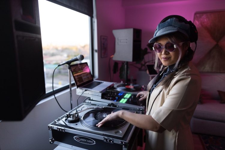 Velmalicious rehearsing with her new BASSBOSS system