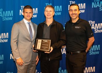 John Mlynczak, NAMM CEO and President,  Chris Neethling, President of Neutrik Americas, and Aníbal Sepúlveda, Director of Marketing, Neutrik Americas