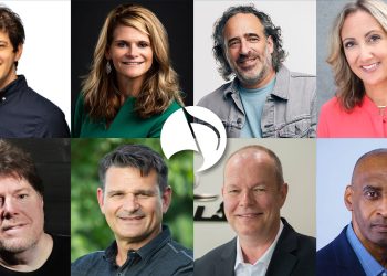 Pictured (top row, left to right): Adam Levin, Chuck Levin’s Washington Music Center; DeDe Heid, Heid Music Company; JC Curleigh, Gibson Brands; and Lana Negrete, Santa Monica Music Center (bottom row, left to right) Paul Tobias, Tobias Music, Inc.; Steve Zapf, Conn-Selmer; Roger Hart, KMC Music; and Ray Williams, Music Marketing