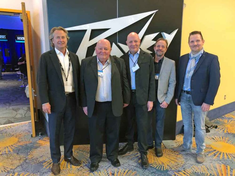 Courtland Gray (COO,Peavey), Benny Englund (CEO, EM Nordic), Stefan Englund (President, EM Nordic), and Christoph Sesseck (Sales Manager EMEA, Peavey)